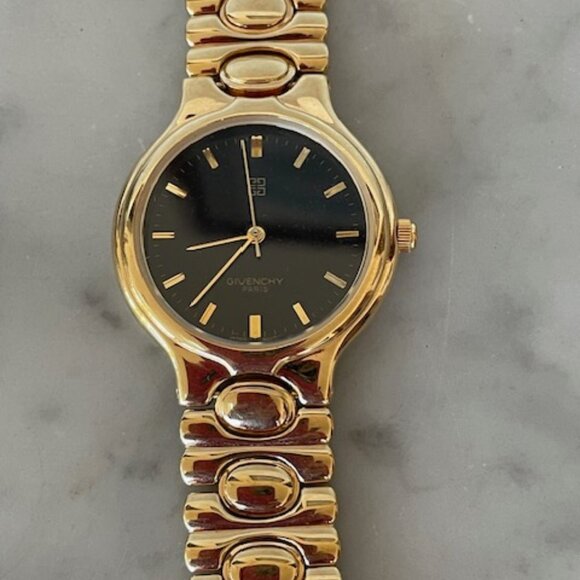 Givenchy Accessories - GIVENCHY Vintage 90's Quartz Gold Bracelet Black Dial Women's Watch